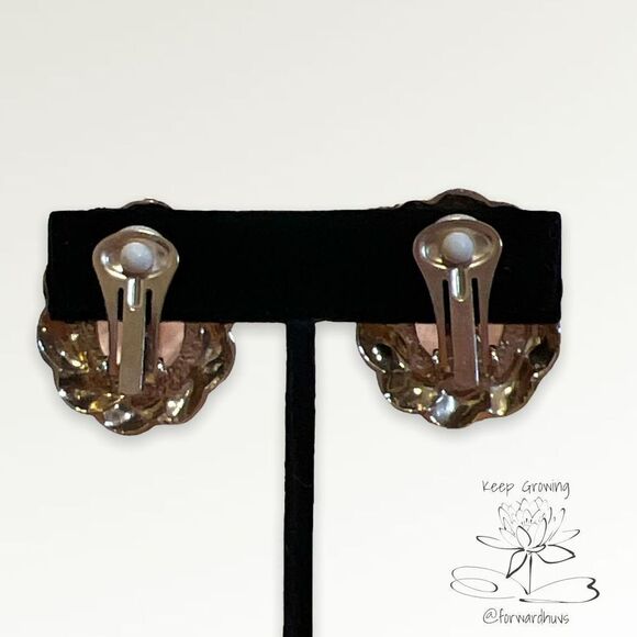 Vintage Rose Quartz Gold Tone Oval Clip On Non Pierced Earrings - Picture 6 of 10